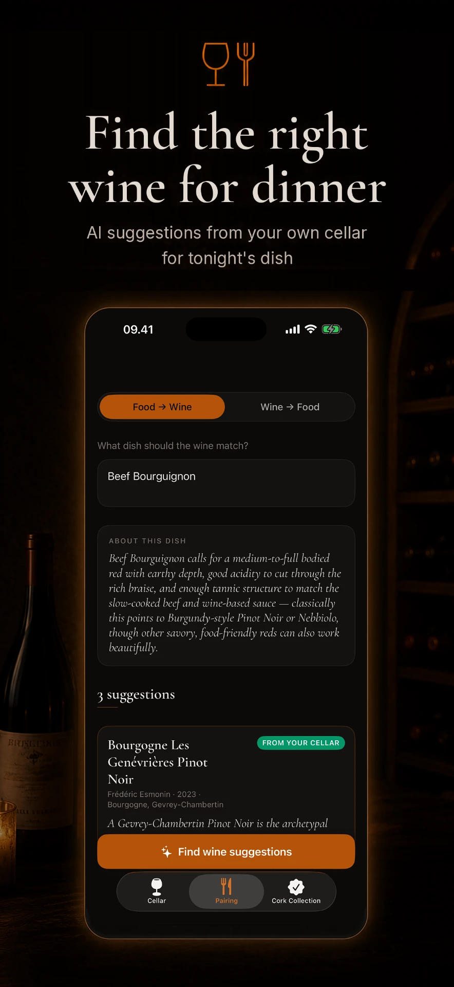 Coco Vino food pairing suggestions from a personal cellar